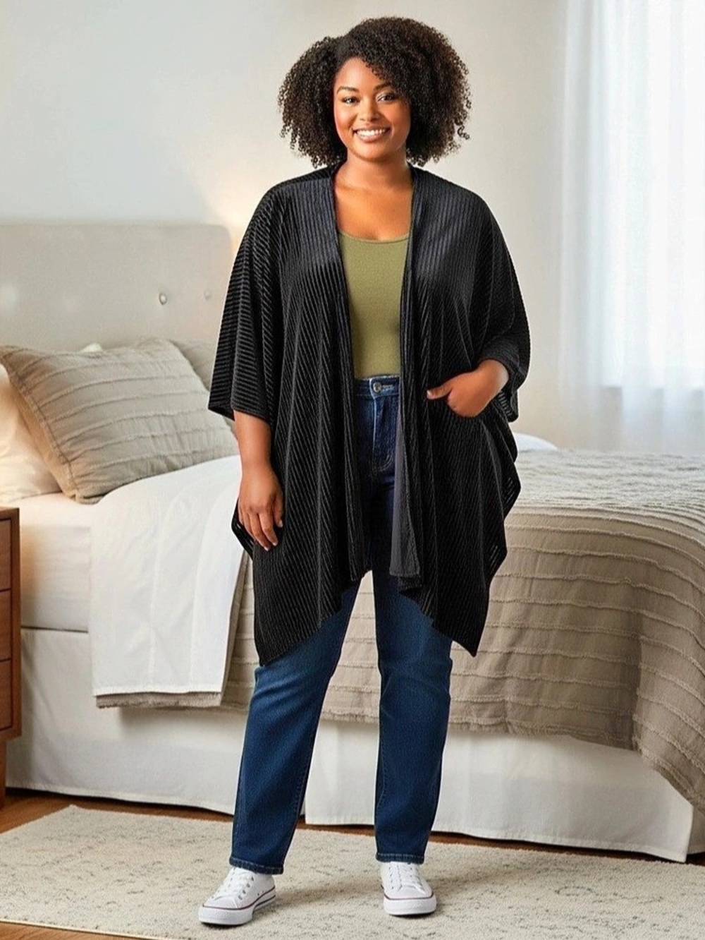 Lane Bryant Striped Shrug in Black Like New